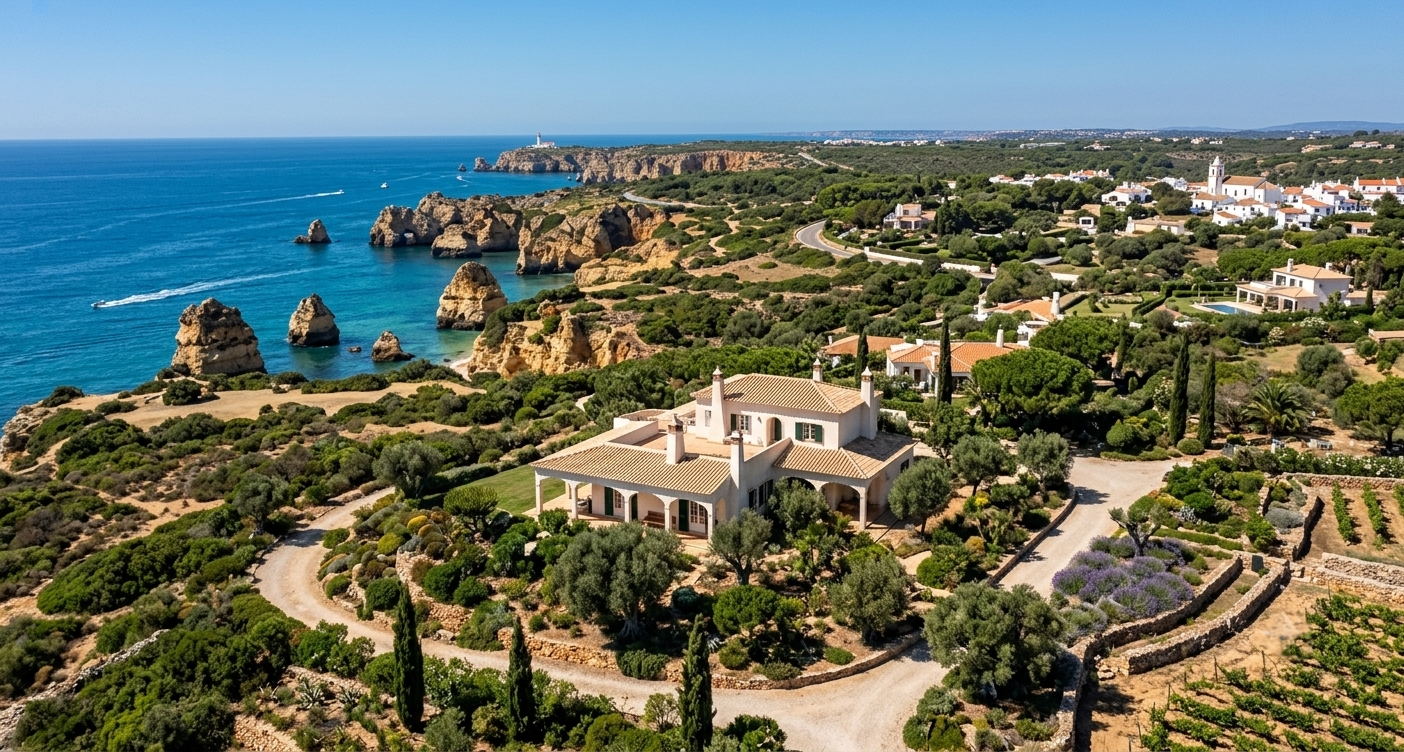 Villa Algarve vue drone — propriété typique en Algarve avec vue mer